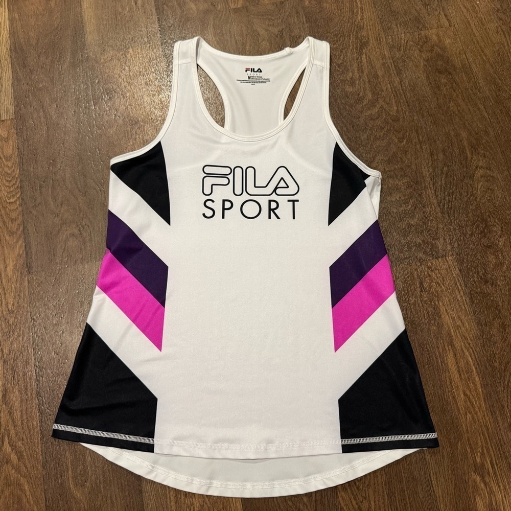 FILA SPORT Fashion Racerback Tank Top White Black Pink Women’s Size Medium - Picture 2 of 7